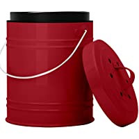Cubo para Compost de 5 litros con Revestimiento de Plástico y Filtros de Carbón en Rojo
